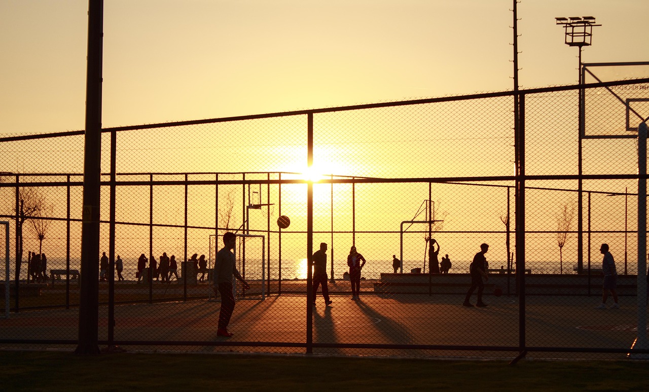 sunset, basketball, people, silhouette, play, court, sport, basketball court, playing, sun, sunlight, nature, dusk, evening, outdoors, basketball, basketball, basketball, basketball, basketball, basketball court